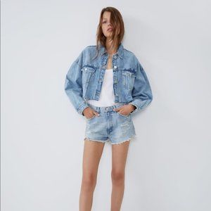 NWOT Zara Cropped Oversized Denim Jacket